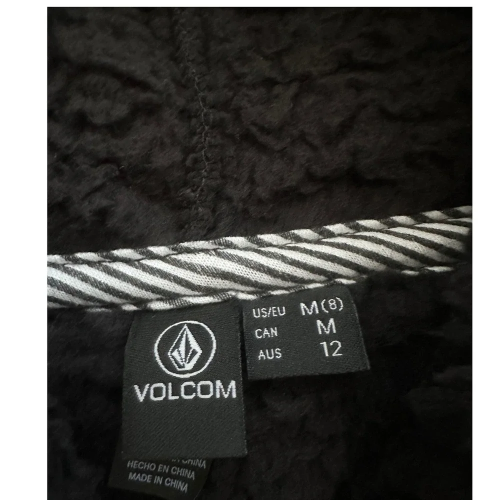 Volcom Womens Sherpa Fleece Hoodie Black Full Zip Fuzzy Teddy Jacket Medium‎